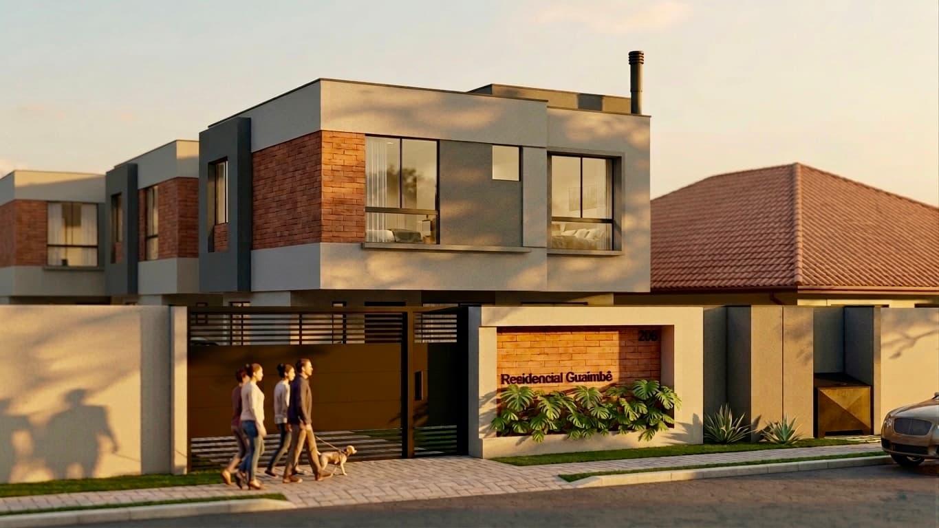 Fachada do Residencial Guaimbê com ampla garagem